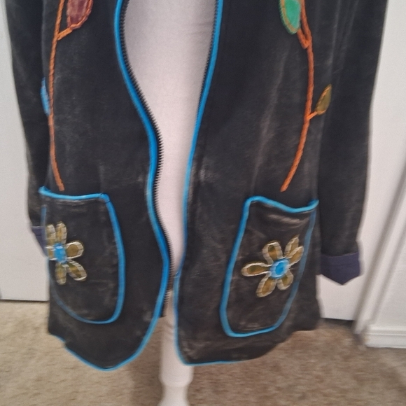 Embroidered Dark Grey Jacket With Embroideredl Floral Design - Picture 10 of 11